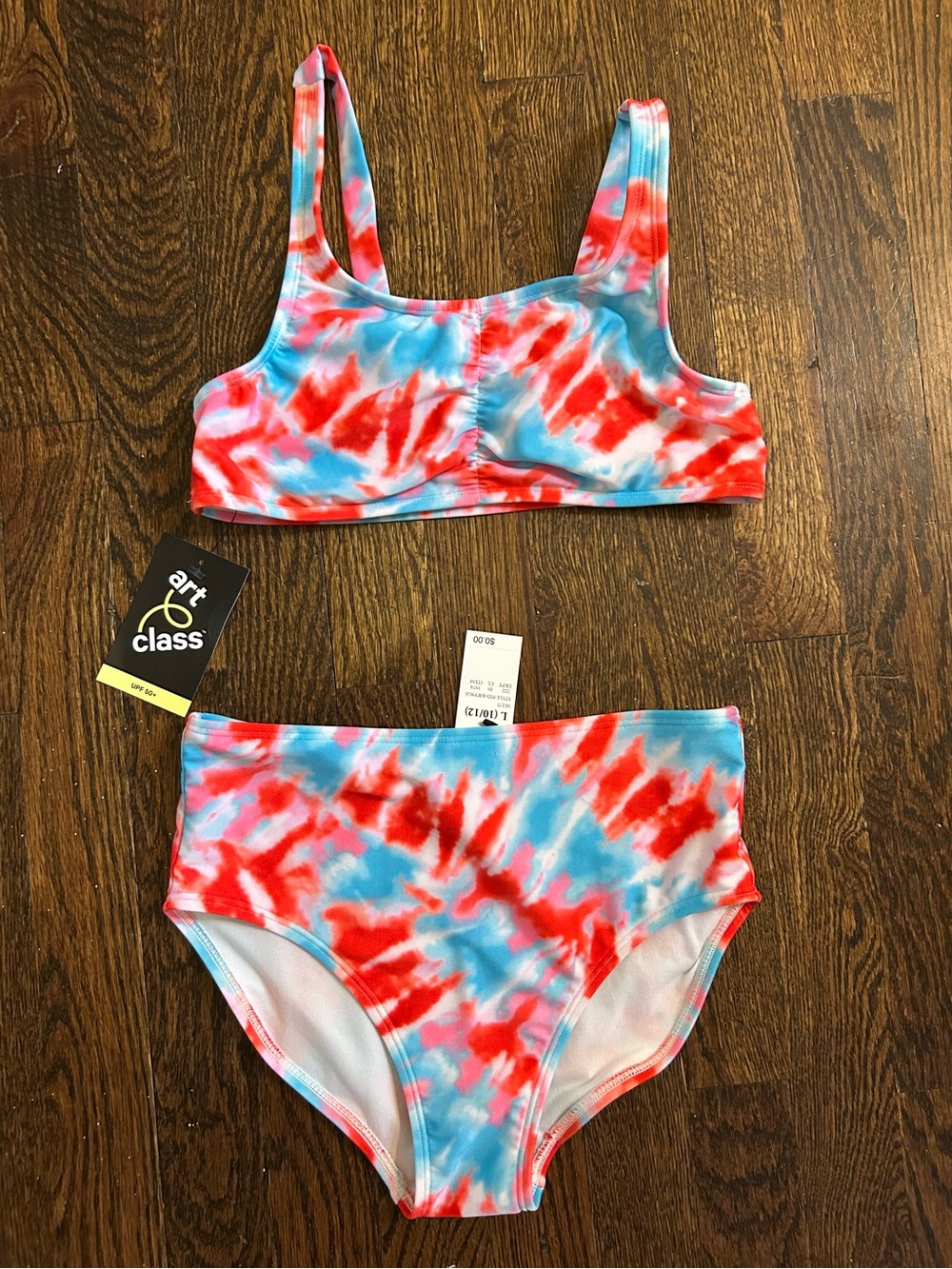 BRAND NEW art class Red & Blue Tie-Dye High-Waist Bikini Set size 10/12